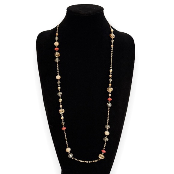 LOFT Long Beaded Station Necklace Amber Warm Tones NWT - Picture 9 of 9